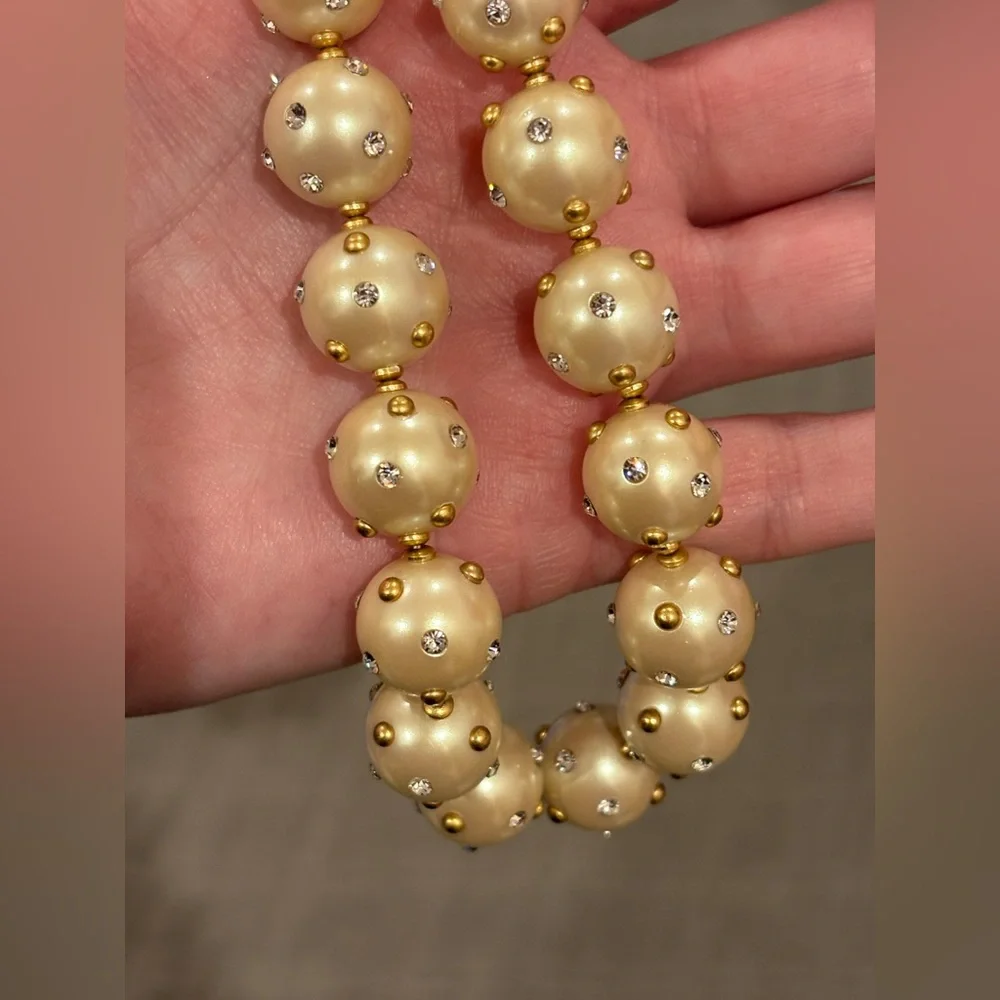 NWOT Kate Spade Pearl Crystal Necklace Adjustable Gold Accents